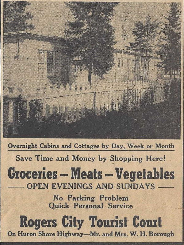 Boroughs Motel & Apartments (Rogers City Tourist Court) - 1947 Ad (newer photo)